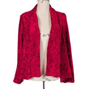 Connected Apparel Red Crushed Velvet Open Front Cardigan Jacket